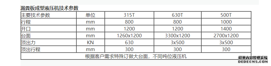 复合漏粪板成型液压机参数